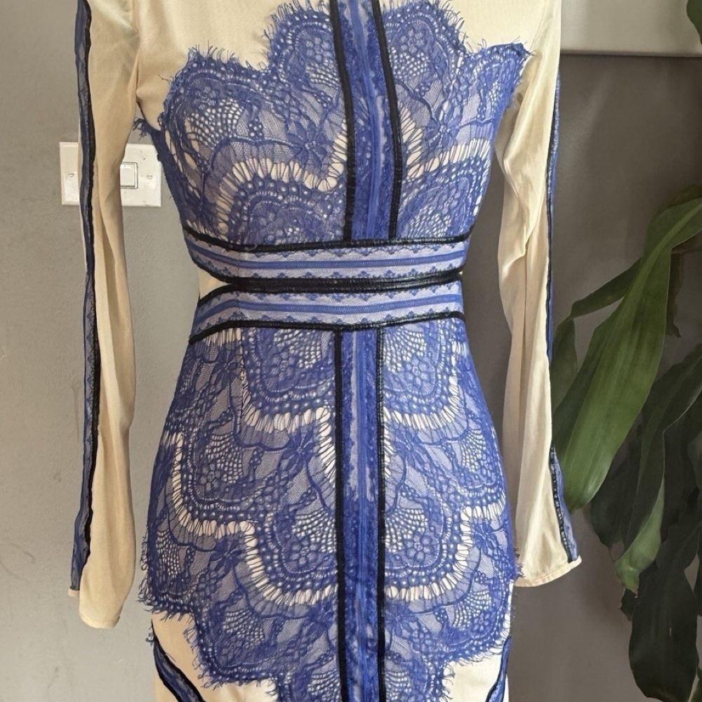 Akira Chicago Black Label women's sheath dress, Leather Trim Lace Insets size S